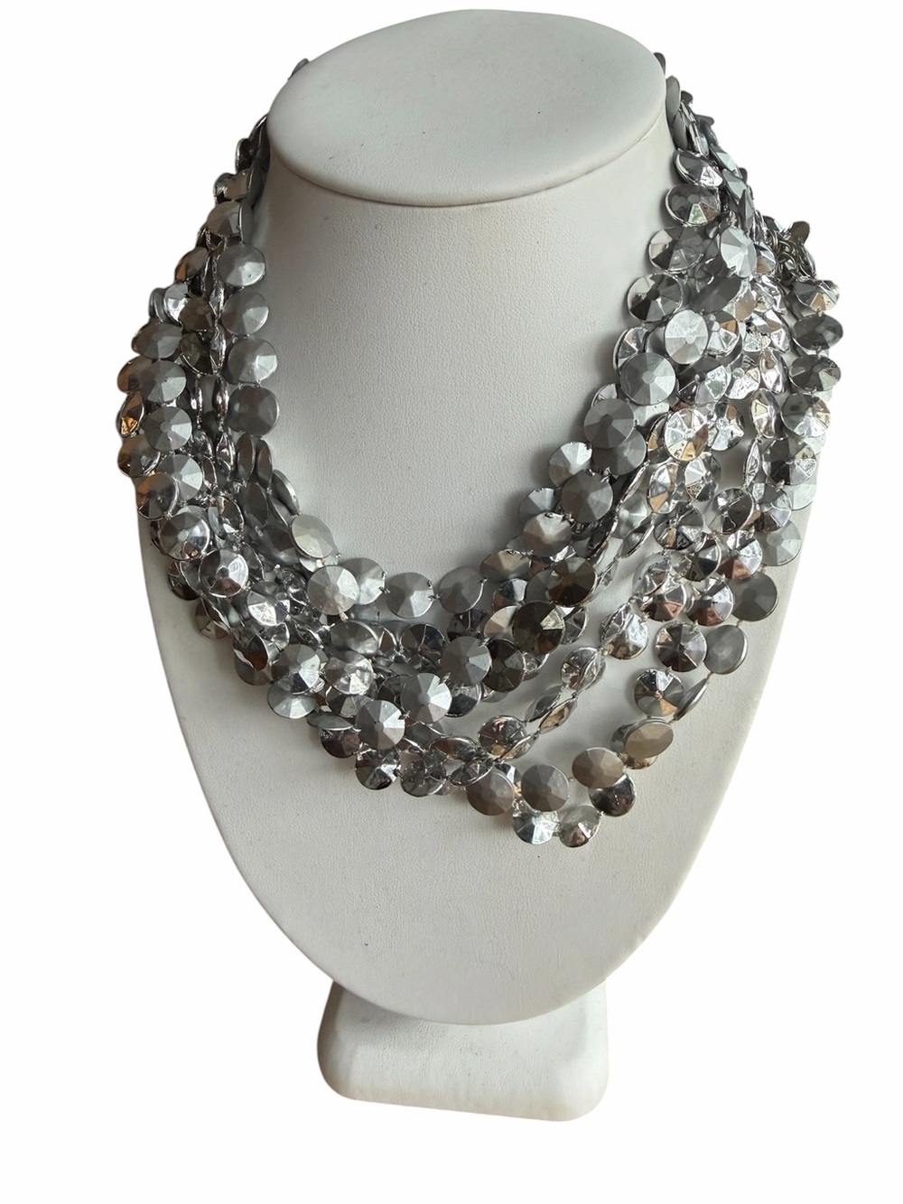 Chico’s Multi-Strand Silver Faceted Disc Necklace
